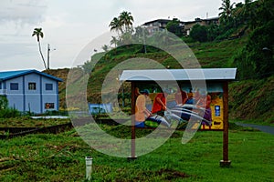 Parlatuvier bay entrance sign on the tropical Caribean island of Tobago