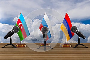 Parley between Armenia, Azerbaijan and Russia. 3D illustration