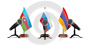 Parley between Armenia, Azerbaijan and Russiaon white background. Isolated 3D illustration