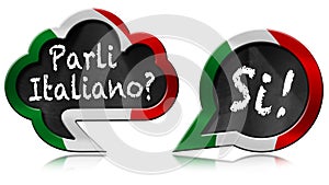 Parli Italiano and Si - Two Speech Bubbles Isolated on White Background