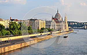 Parliament of Budapest city on sunset