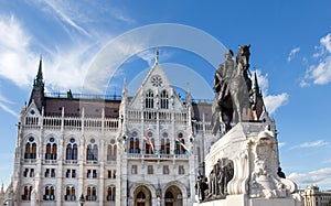Parliament building with Andrassy statue, Budapest, Hungary photo