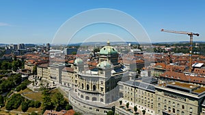 Parliament Building of Bern in Switzerland called Bundeshaus - the capital city aerial view