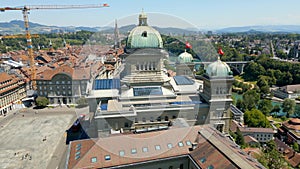 Parliament Building of Bern in Switzerland called Bundeshaus - the capital city aerial view