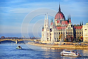 The Parliament building on Danube river, Budapest, Hungary