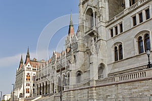 Parliament building facade in Budapest, Hungary.