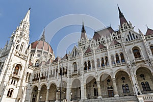 Parliament building facade in Budapest, Hungary.