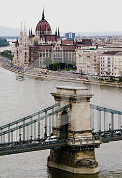 Parliament and Chain Bridge in Budapest, Hungary