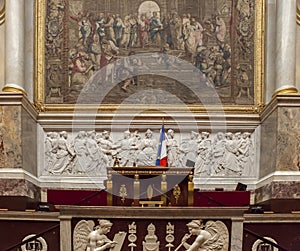 The parliament chamber of deputies at the Assemblee Nationale, Paris, France