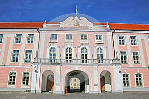 The Parliament of Estonia building on Toompea hill in the central part of the old town, Tallinn, the capital of Estonia.