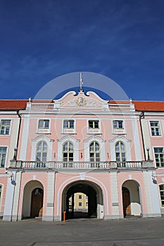 The Parliament of Estonia building on Toompea hill in the central part of the old town, Tallinn, the capital of Estonia.