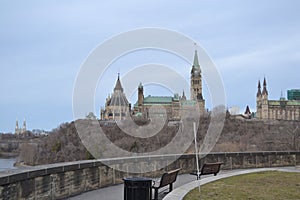 Parliament Hill in Ottawa with Parliamentary and Departmental Buildings.Canada