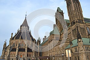 Parliament Hill in Ottawa with Parliamentary and Departmental Buildings.Canada