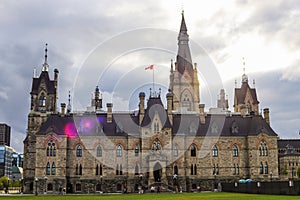 Parliament Hill, Ottawa, Rideau canal. Cloudy sky in Autumn city