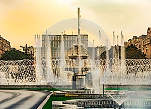Parliament House and the new artistic city fountain in Bucharest