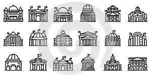 Parliament icons set, outline style