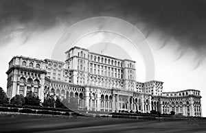 Parliament Palace Bucharest Romania black and white