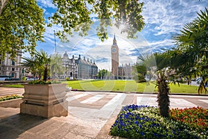 Parliament Square Garden and Big Ben in London view photo
