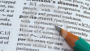 Parliament word in english dictionary, lawmaking council in state government