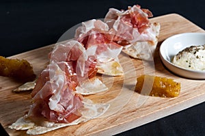 Parma ham on flatbread
