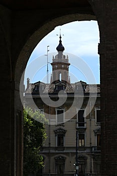 Parma, Italy, detail of the municipal tower