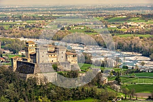 Parma Italy Torrechiara castle aerial view of Castello di Torrechiara in Emilia Romagna panorama Italian Castles photo