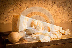 Parmesan cheese with knife