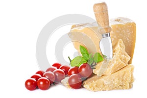 Parmesan cheese or parmigiano reggiano with cherry tomatoes and