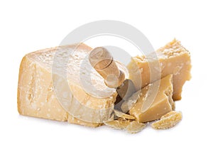 Parmesan cheese or parmigiano reggiano isolated on white background photo