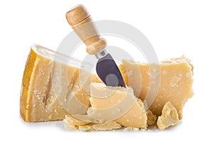 Parmesan cheese or parmigiano reggiano isolated on white background photo