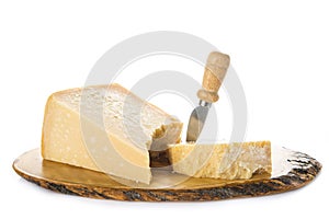Parmesan cheese or parmigiano reggiano isolated on white background
