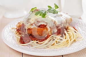 Parmesan chicken with spaghetti pasta photo