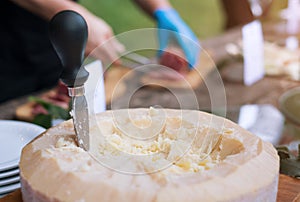 Parmesan shaved and cheese wheel to eat