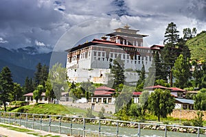 Paro Dzong with floating clouds , Paro , Bhutan