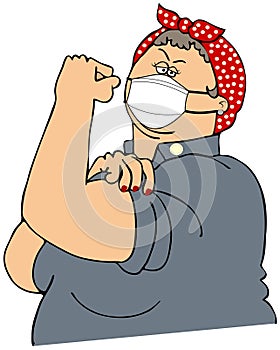 Parody of Rosie the Riveter wearing a face mask