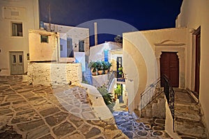 Paros, Greece, September 14 2018, Traditional night view of a small square in the historic center