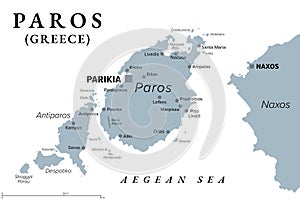 Paros, Greek island, Island of Greece in the Aegean Sea, gray political map