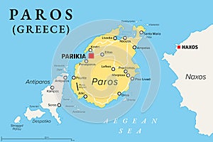 Paros, Greek island, Island of Greece in the Aegean Sea, political map