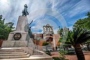 Parque Duarte in the old part of Santo Domingo called Zona Colonial, with colonial building in background