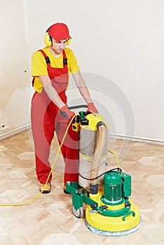 Parquet Floor maintenance by grinding machine