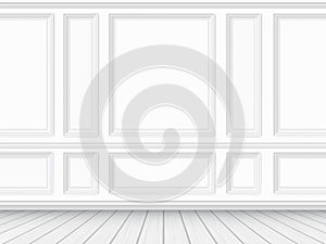 Parquet floor and white paneled wall background