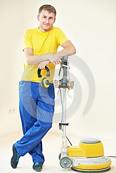 Parquet floor worker with polishing machine