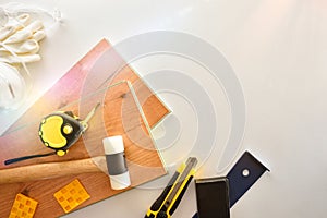 Parquet installer material and tools background top
