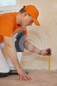 Parquet workers at flooring work