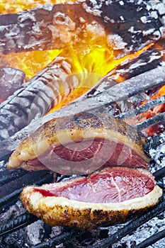 Parrilla Argentina, traditional barbecue made with  straight from the wood photo