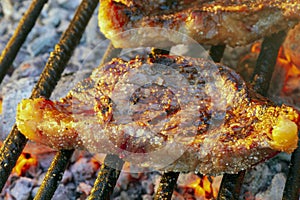 Parrilla Argentina, traditional barbecue made with  straight from the wood photo