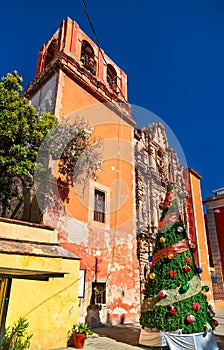 Parroquia y Templo de Belen with Christmas tree in Guanajuato, Mexico photo