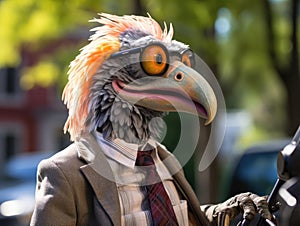 Parrot announcer with tie and glasses