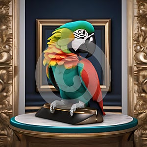 A parrot as a superhero sidekick, with a mask and a logo on its chest2 photo