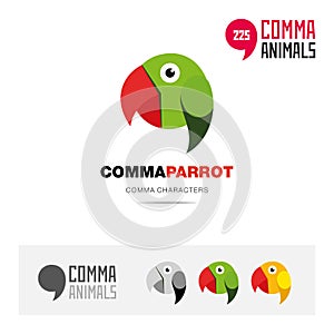 Parrot bird concept icon set and modern brand identity logo template and app symbol based on comma sign